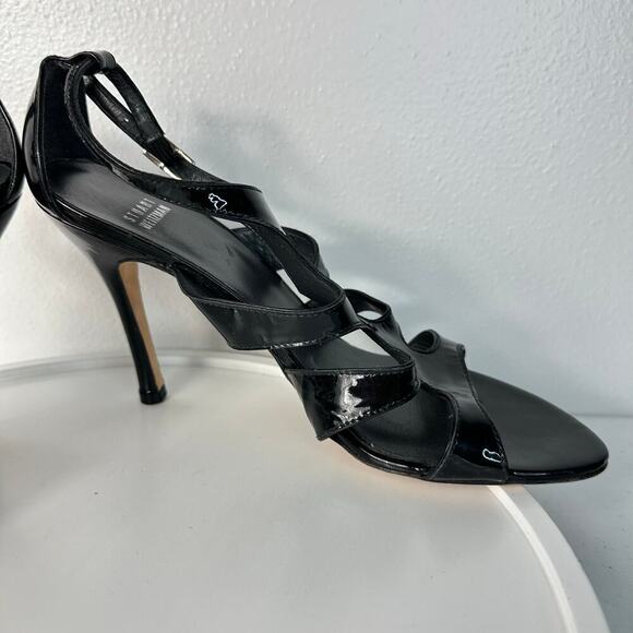 Stuart Weitzman Heels Caged Strappy Patent Leather Stiletto Open Toe Black 10 - Picture 9 of 11